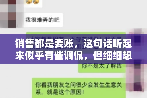 销售都是要账，这句话听起来似乎有些调侃，但细细想来，其中却蕴含着销售的艰辛与无奈。在销售行业中，要账确实是一项不可或缺的工作，它不仅考验着销售人员的沟通技巧，更考验着他们的耐心和毅力。今天，我们就来聊聊销售与要账的那些事儿。